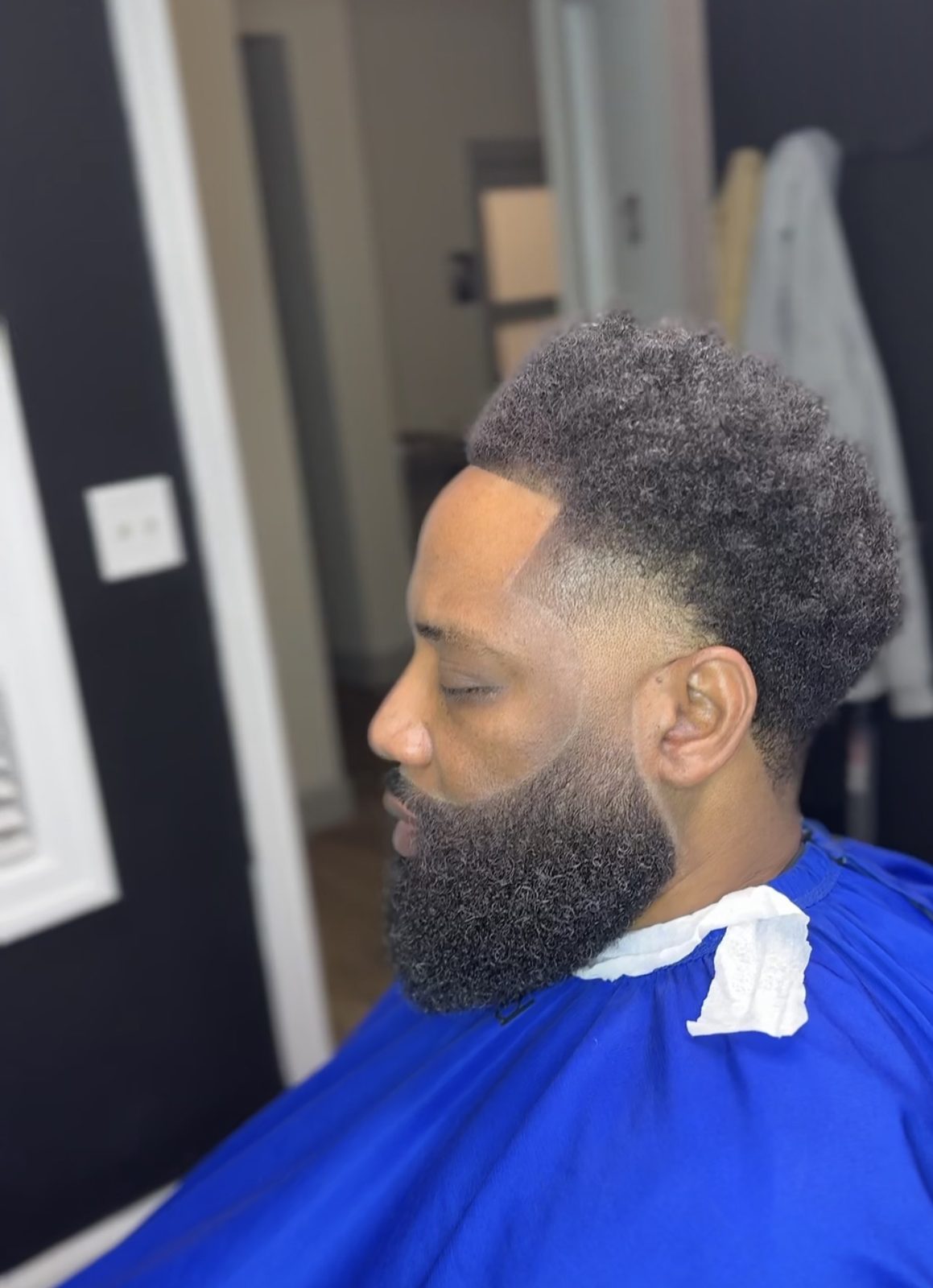 Textured afro fade with full beard by Larry The Barber